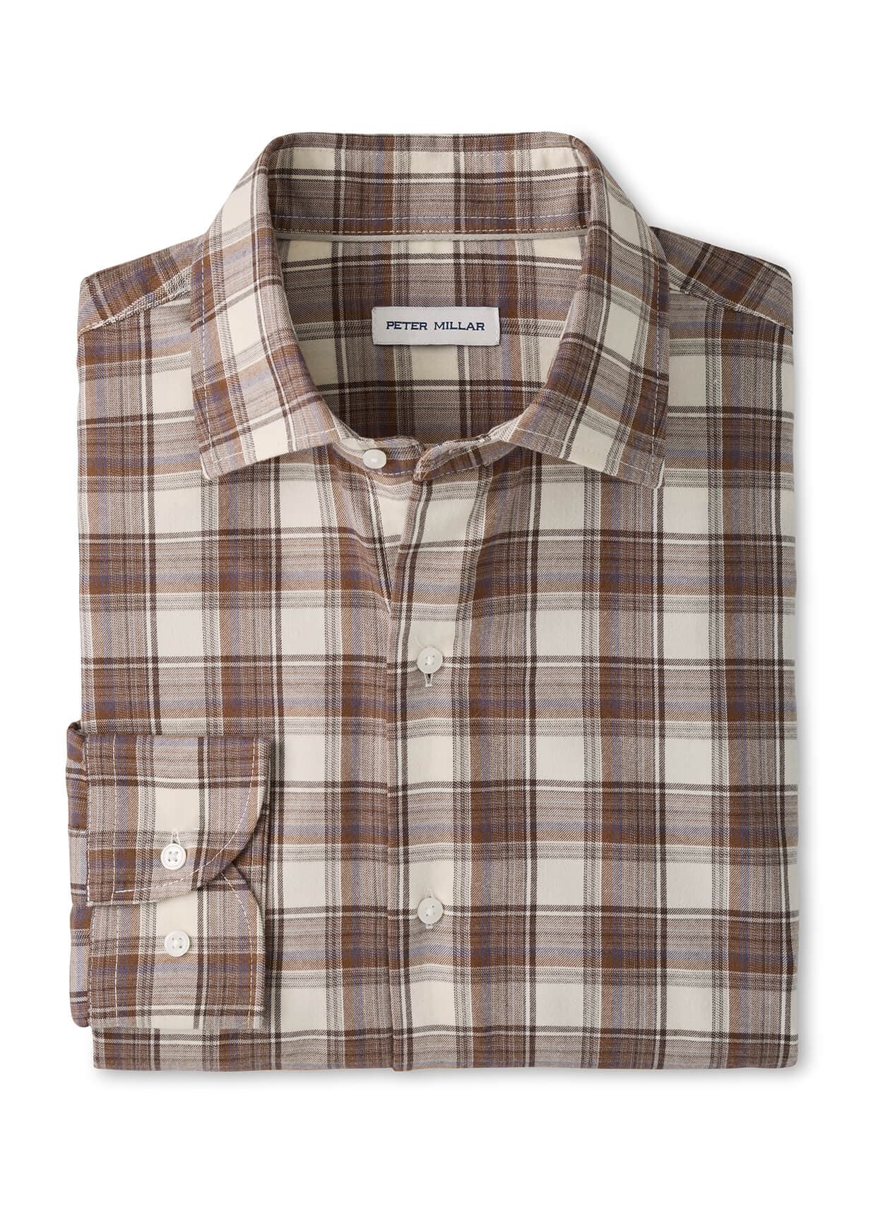 Peter Millar Men's Cannon Performance Flannel Sport Shirt - White 3XL