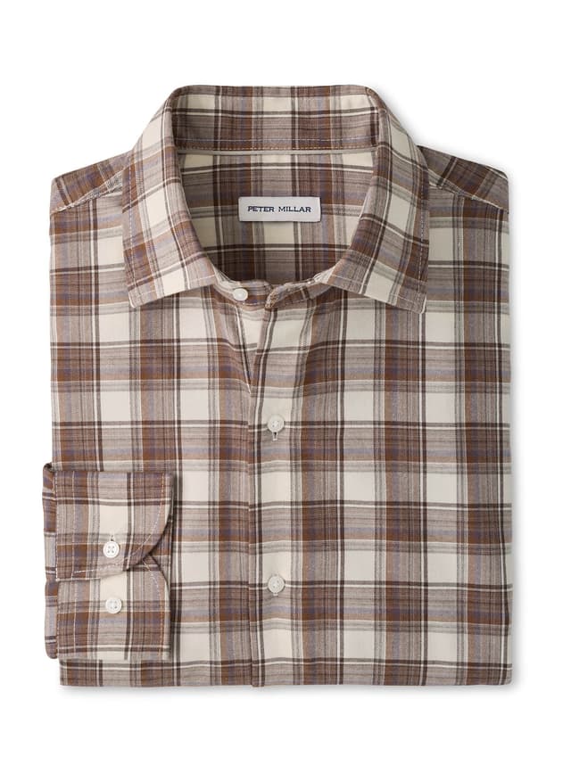 Peter Millar Men's Cannon Performance Flannel Sport Shirt - White 3XL