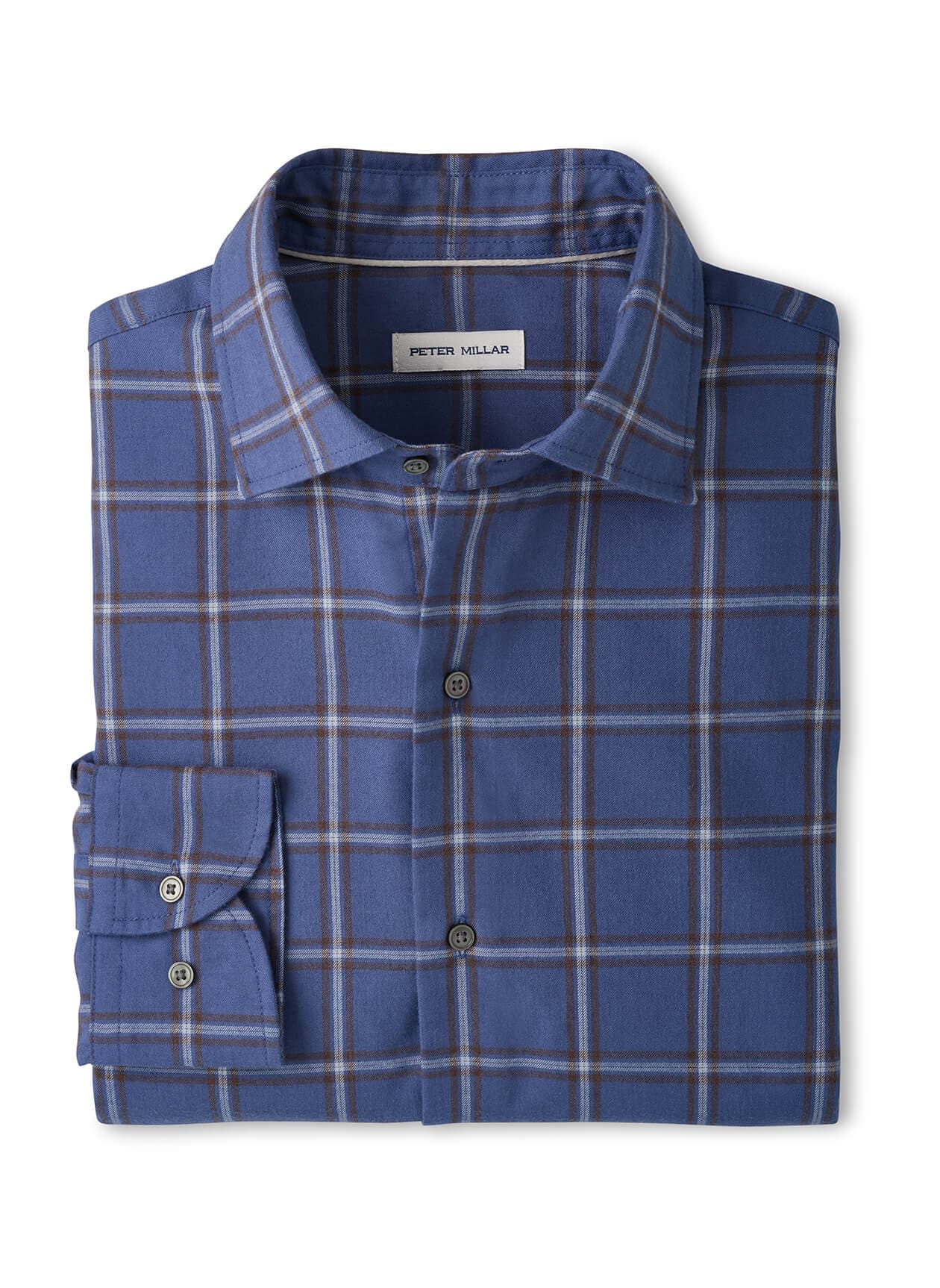 Peter Millar Men's Preston Performance Flannel Sport Shirt - Blue 3XL