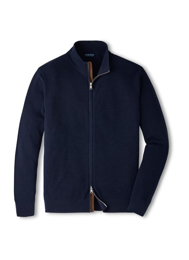 Peter Millar Men's Excursionist Flex Full-Zip Sweater - Navy 3XL