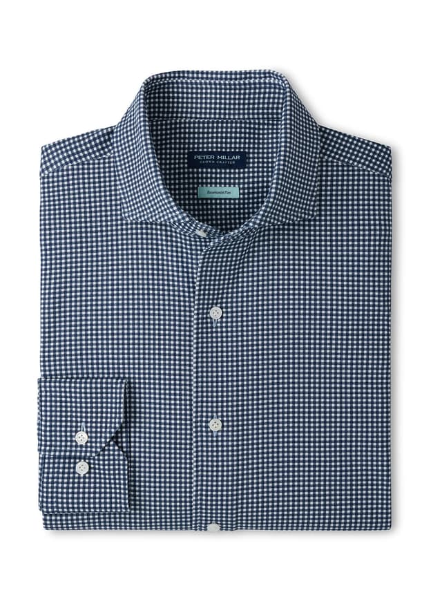 Peter Millar Men's Excursionist Flex Gingham Sport Shirt F26 - Navy 3XL