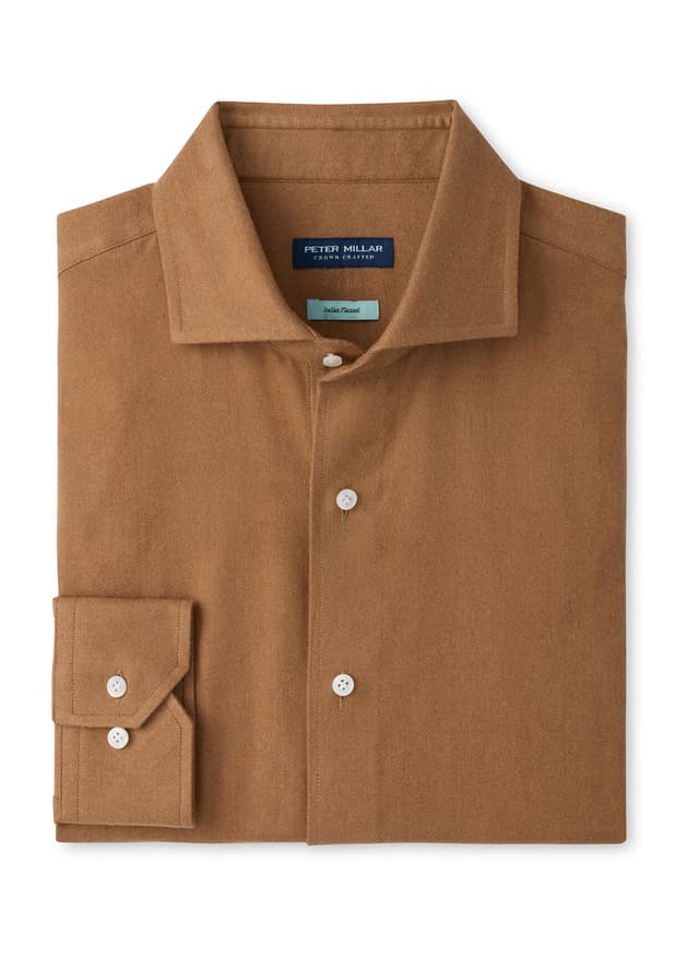 Peter Millar Men's Brixen Italian Flannel Sport Shirt F26 - Light Mocha 3XL