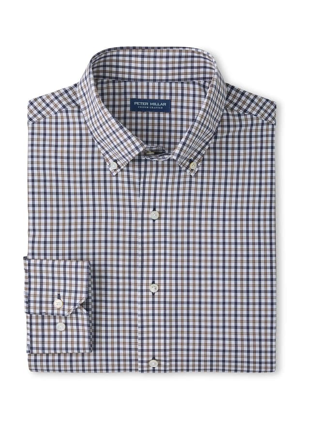 Peter Millar Men's Clarence Performance Poplin Sport Shirt - Navy 3XL