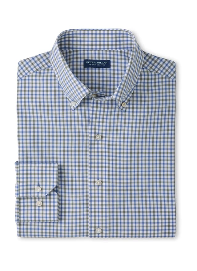 Peter Millar Men's Clarence Performance Poplin Sport Shirt - Windy Blue (WDYBL) 3XL