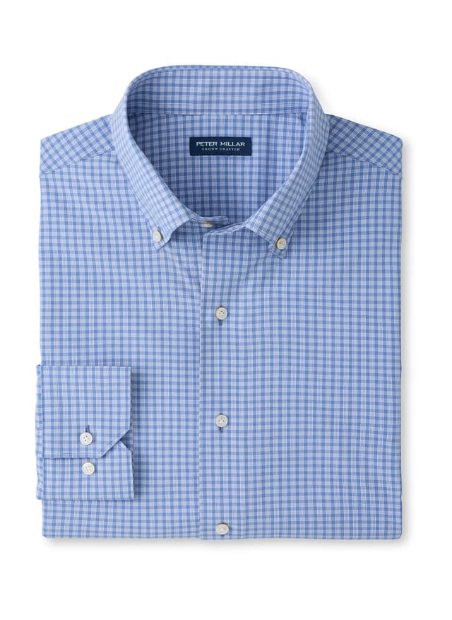 Peter Millar Men's Eugene Performance Poplin Sport Shirt - Cyan 3XL