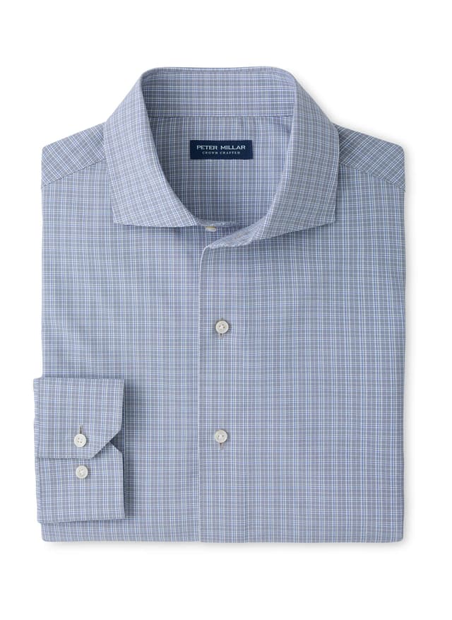 Peter Millar Men's Herb Performance Poplin Sport Shirt - Navy 3XL