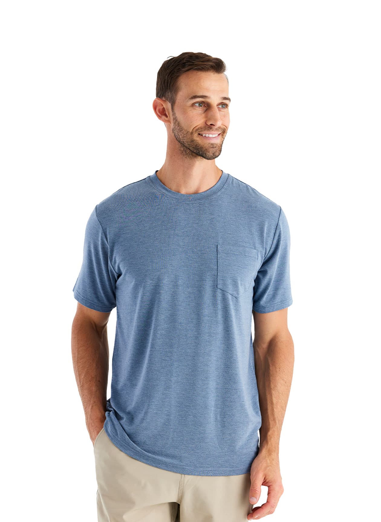 Free Fly Men's Bamboo Flex Pocket Tee - Heather Deepwater 3XL