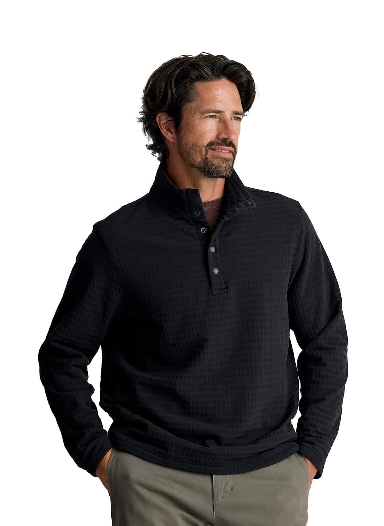 Free Fly Men's Gridback Fleece Snap Pullover - Black LG
