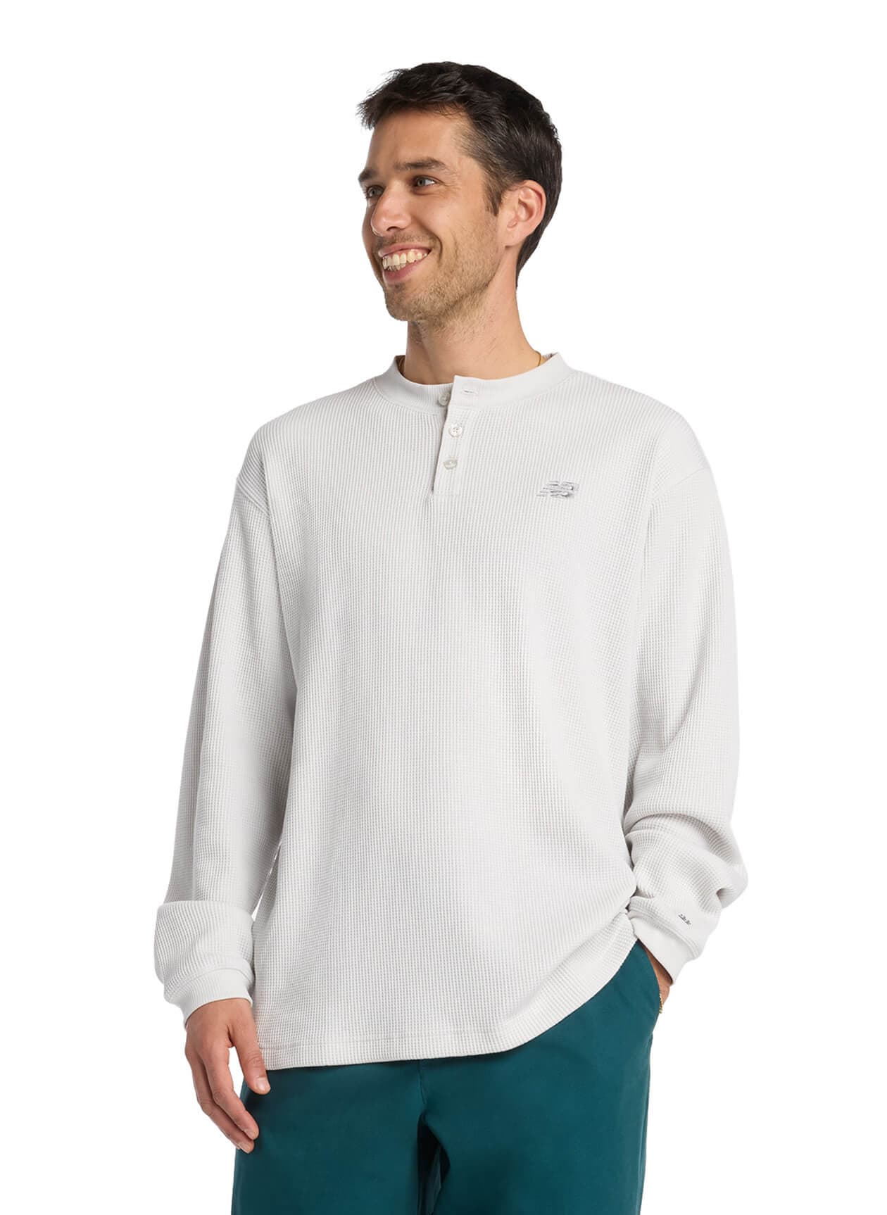 New Balance Men's Numeric Waffle Knit Henley - Light Grey LG