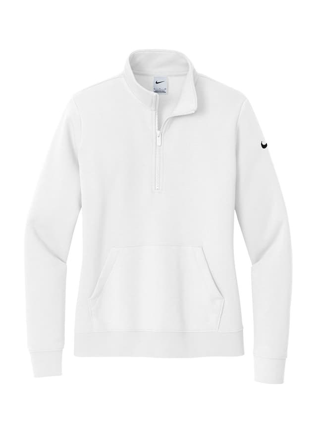Nike Women's Club Fleece Sleeve Swoosh 1/2-Zip - White LG