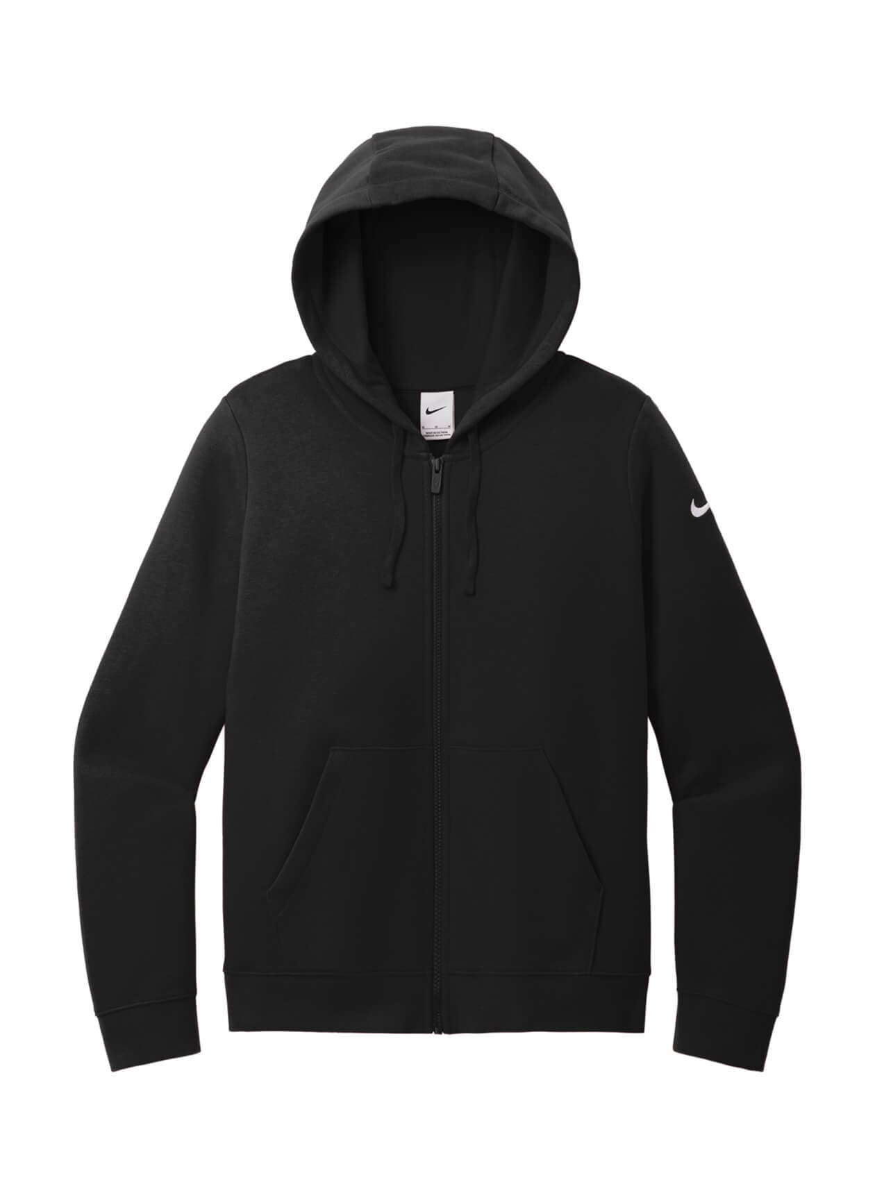 Nike Women's Club Fleece Sleeve Swoosh Full-Zip Hoodie - Black LG
