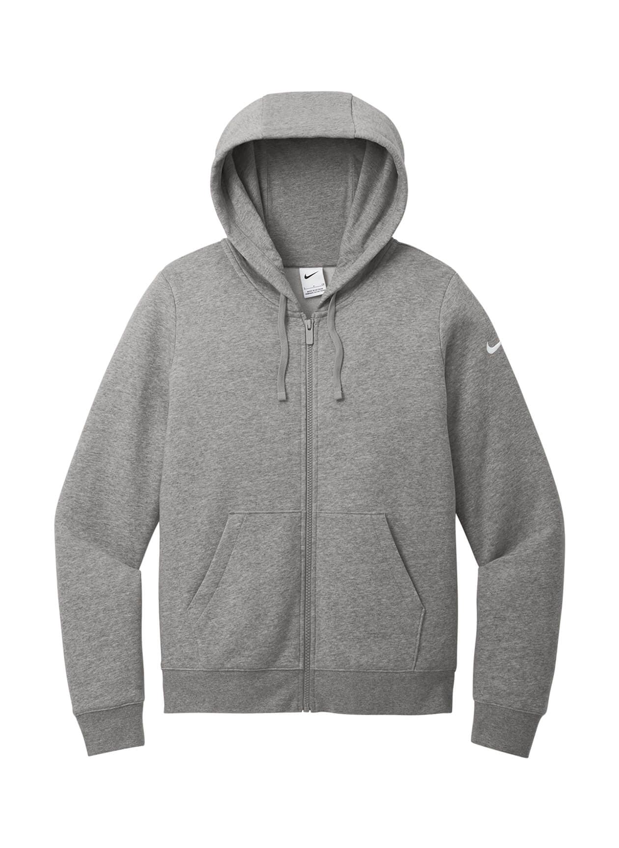 Nike Women's Club Fleece Sleeve Swoosh Full-Zip Hoodie - Charcoal Heather (CHRH) LG
