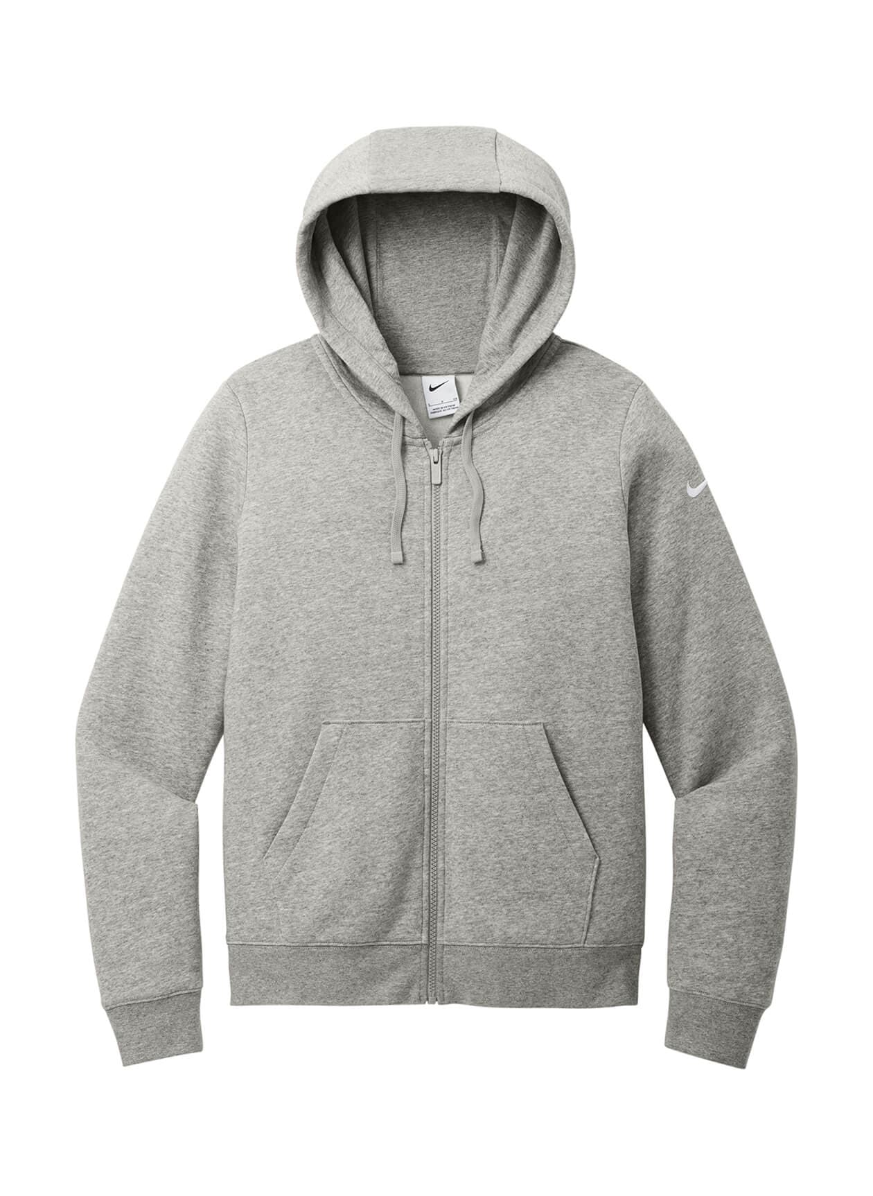 Nike Women's Club Fleece Sleeve Swoosh Full-Zip Hoodie - Dark Grey Heather (DGRYH) LG