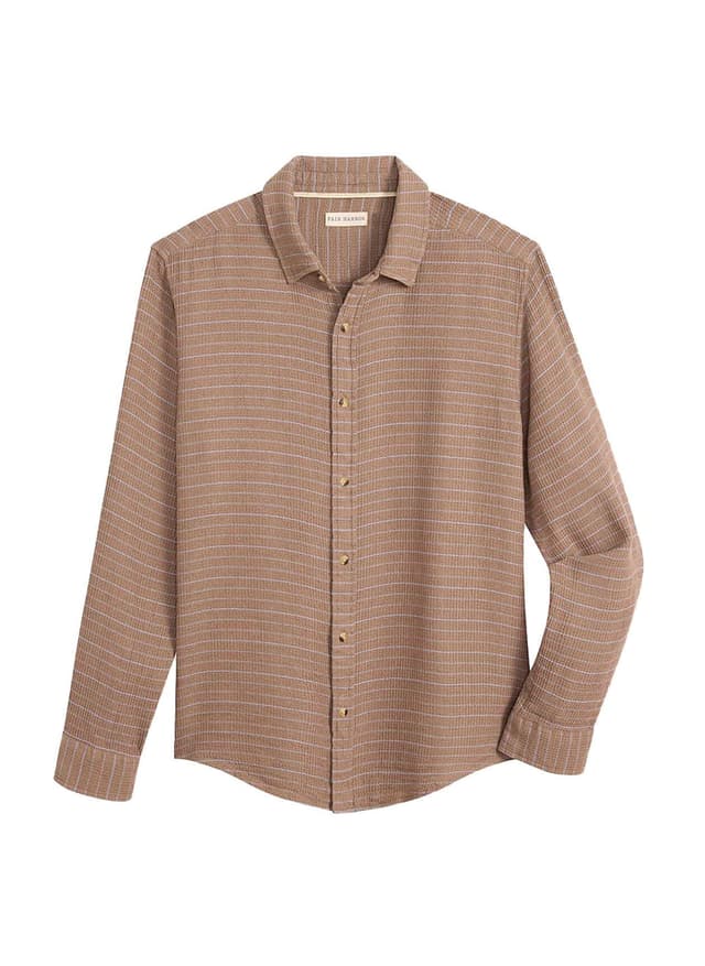 Fair Harbor Men's Oasis Long Sleeve Button Up - Sandbar Waffle Stripe LG