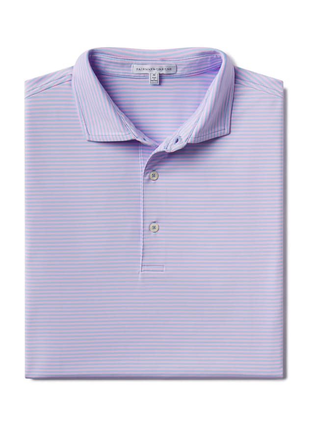 Fairway & Greene Men's Park Stripe Polo - Bluff / Cruz Pink LG