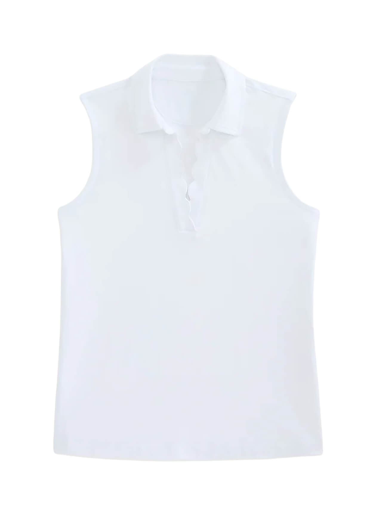 Renwick Women's Sleeveless Pima Scallop Polo - White LG
