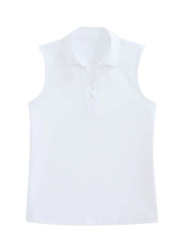 Renwick Women's Sleeveless Pima Scallop Polo - White LG