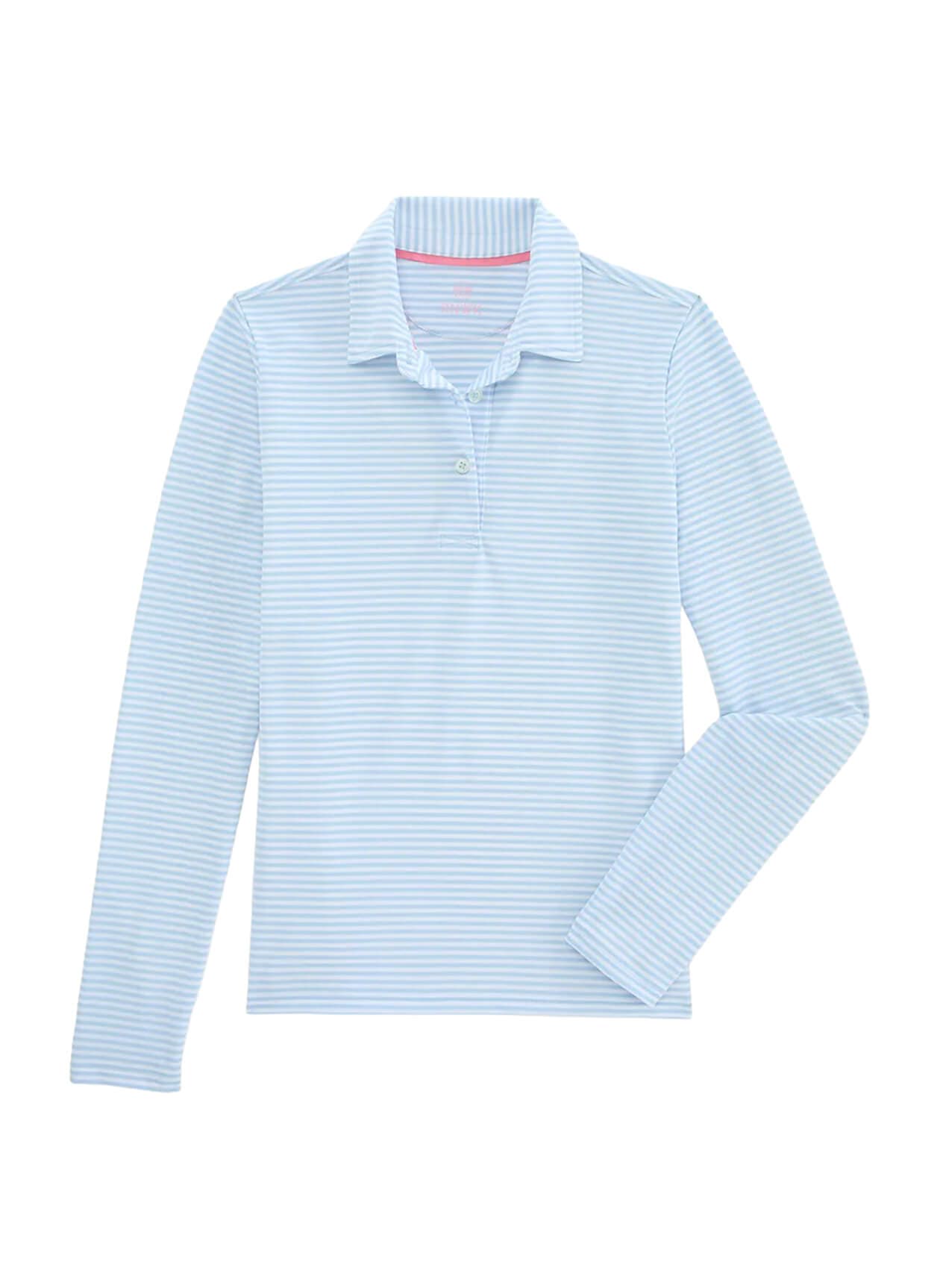 Renwick Women's Long Sleeve Tech Pique Stripe Polo - Cyan LG