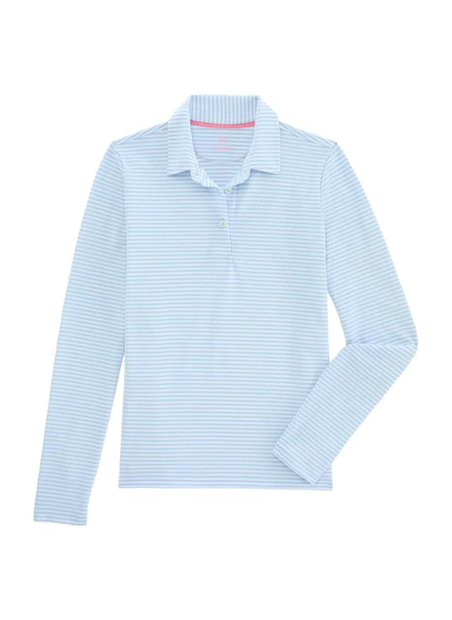 Renwick Women's Long Sleeve Tech Pique Stripe Polo - Cyan LG