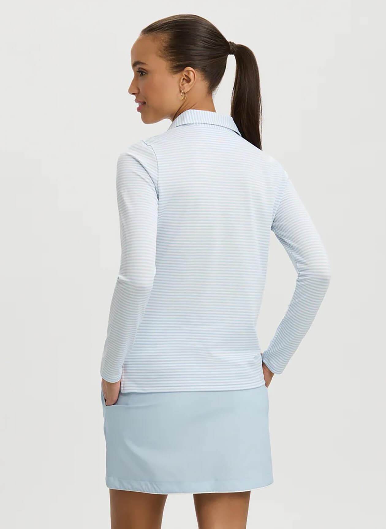 Renwick Women's Long Sleeve Tech Pique Stripe Polo - Cyan LG