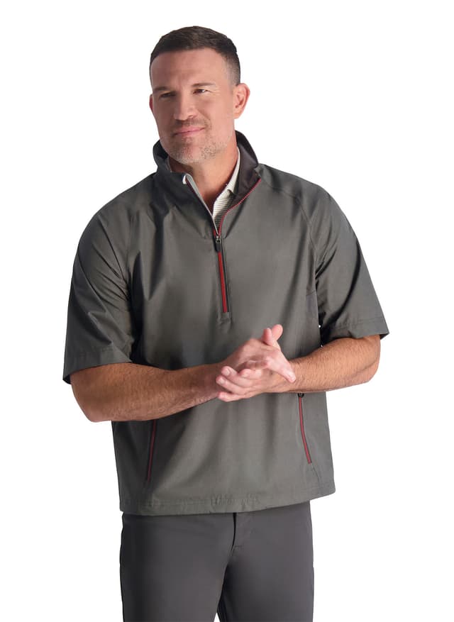 Zero Restriction Men's Power Torque Short-Sleeve Quarter-Zip - Charcoal Melange / Porto LG