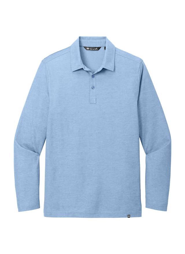 TravisMathew Men's Oceanside Heather Long Sleeve Polo - Cyan 3XL