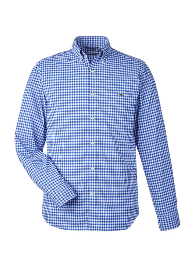 Vineyard Vines Men's On-The-Go Nylon Gingham Shirt - Maritime Blue LG