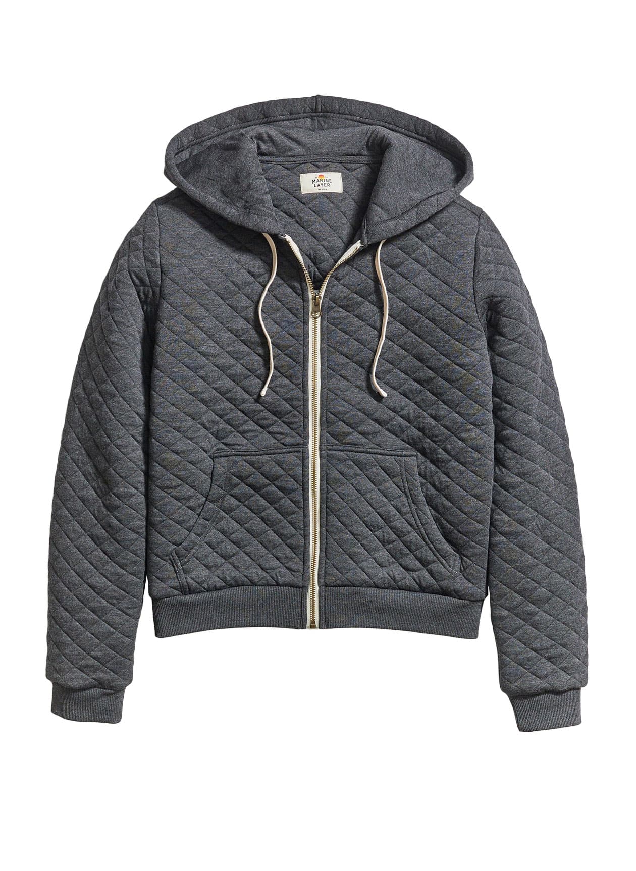 Marine Layer Women's Corbet Quilted Full-Zip Hoodie - Dark Grey LG