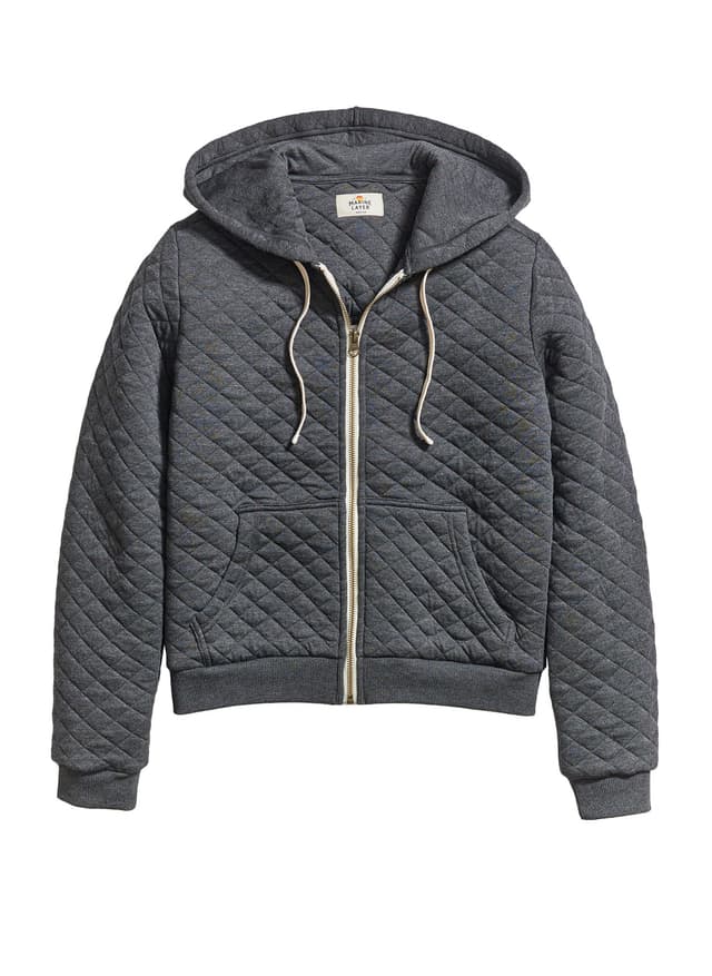 Marine Layer Women's Corbet Quilted Full-Zip Hoodie - Dark Grey LG
