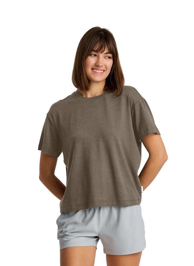 Free Fly Women's Bamboo Current Boxy Tee - Brown LG