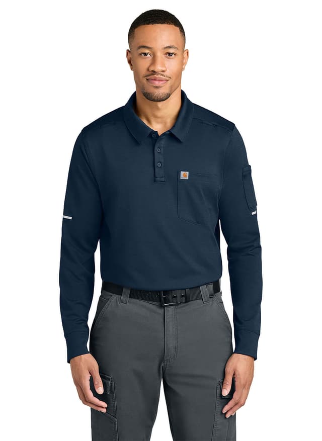 Carhartt Men's FLD & RSCU Long Sleeve Polo - Navy 3XL