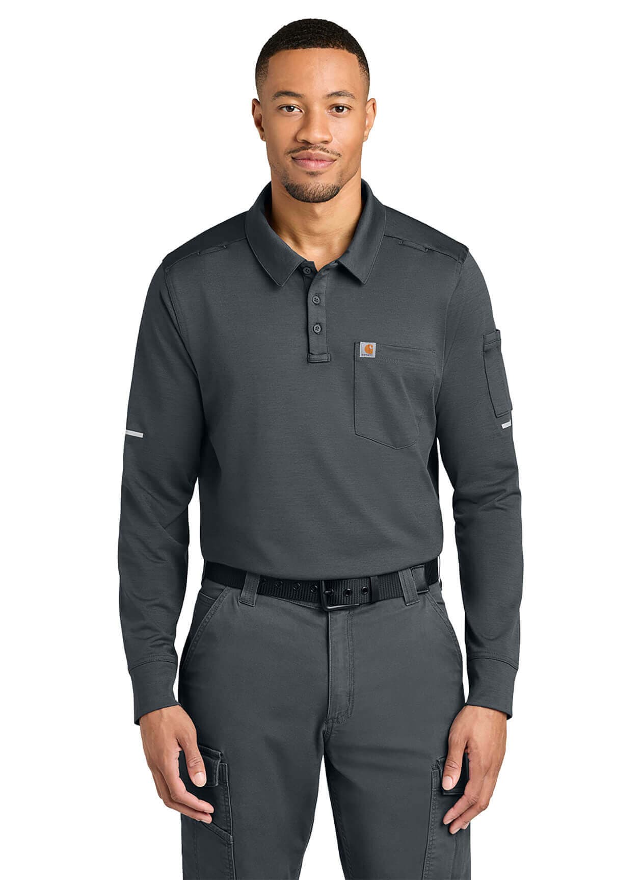 Carhartt Men's FLD & RSCU Long Sleeve Polo - Dark Grey 3XL