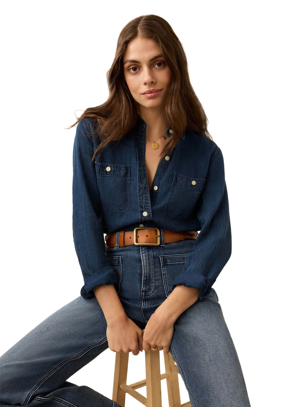 Faherty Women's Tried & True Chambray Classic Shirt - Navy LG