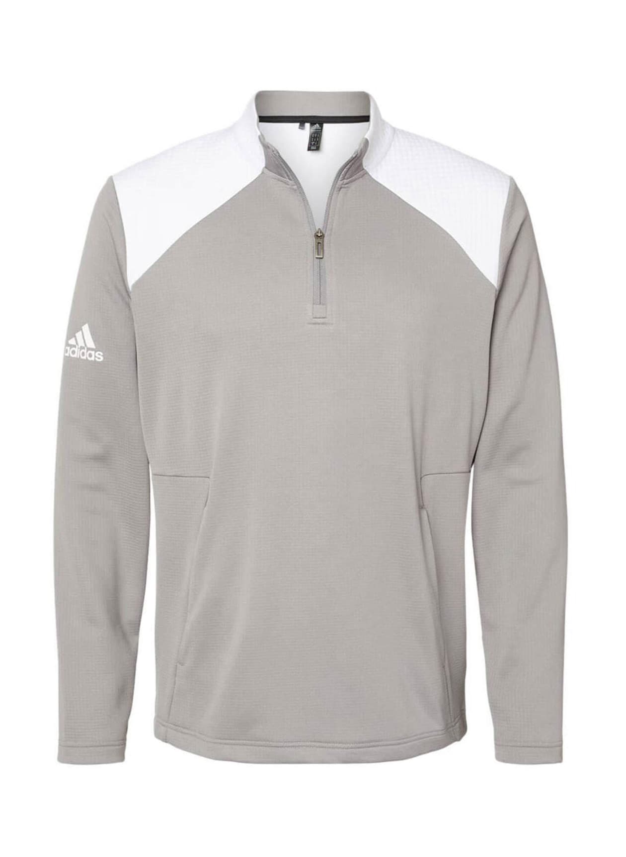 Adidas Men's Textured Mixed Media Quarter-Zip - Light Grey 3XL