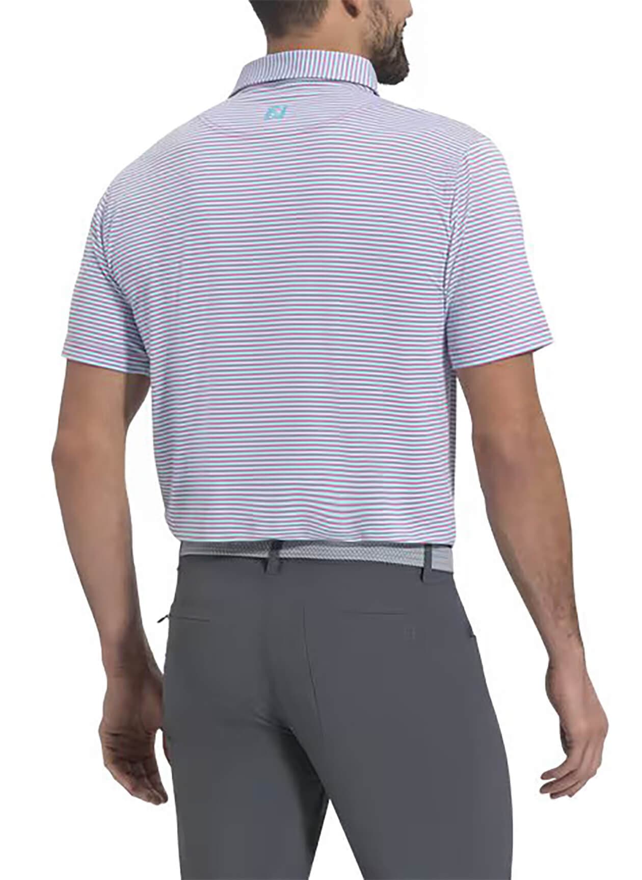 FootJoy Men's Smooth Stripe Polo - Light Blue / Pink / White 3XL