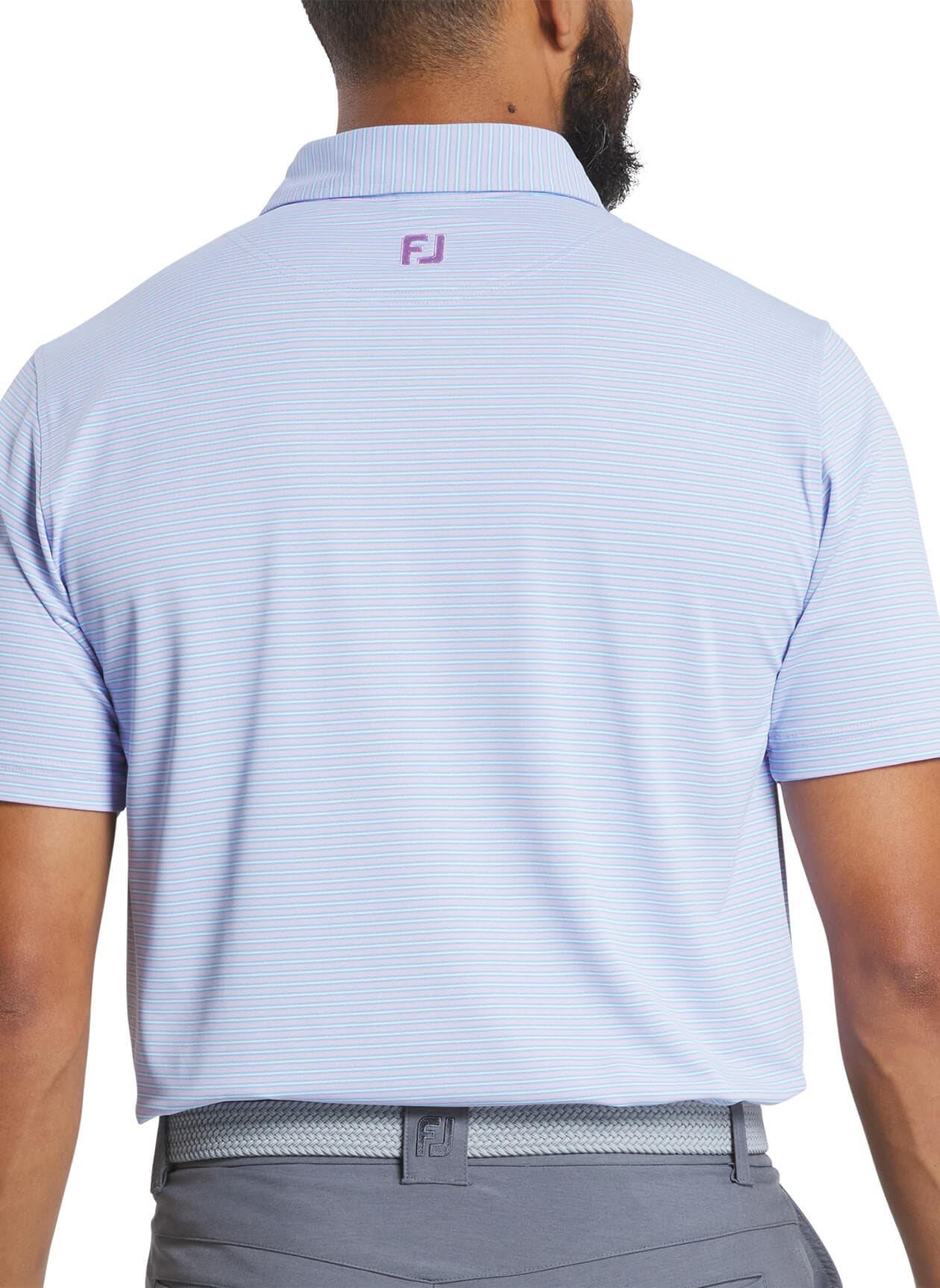 FootJoy Men's MultiStripe Stretch Pique Polo - Lavender / Blue / White 3XL