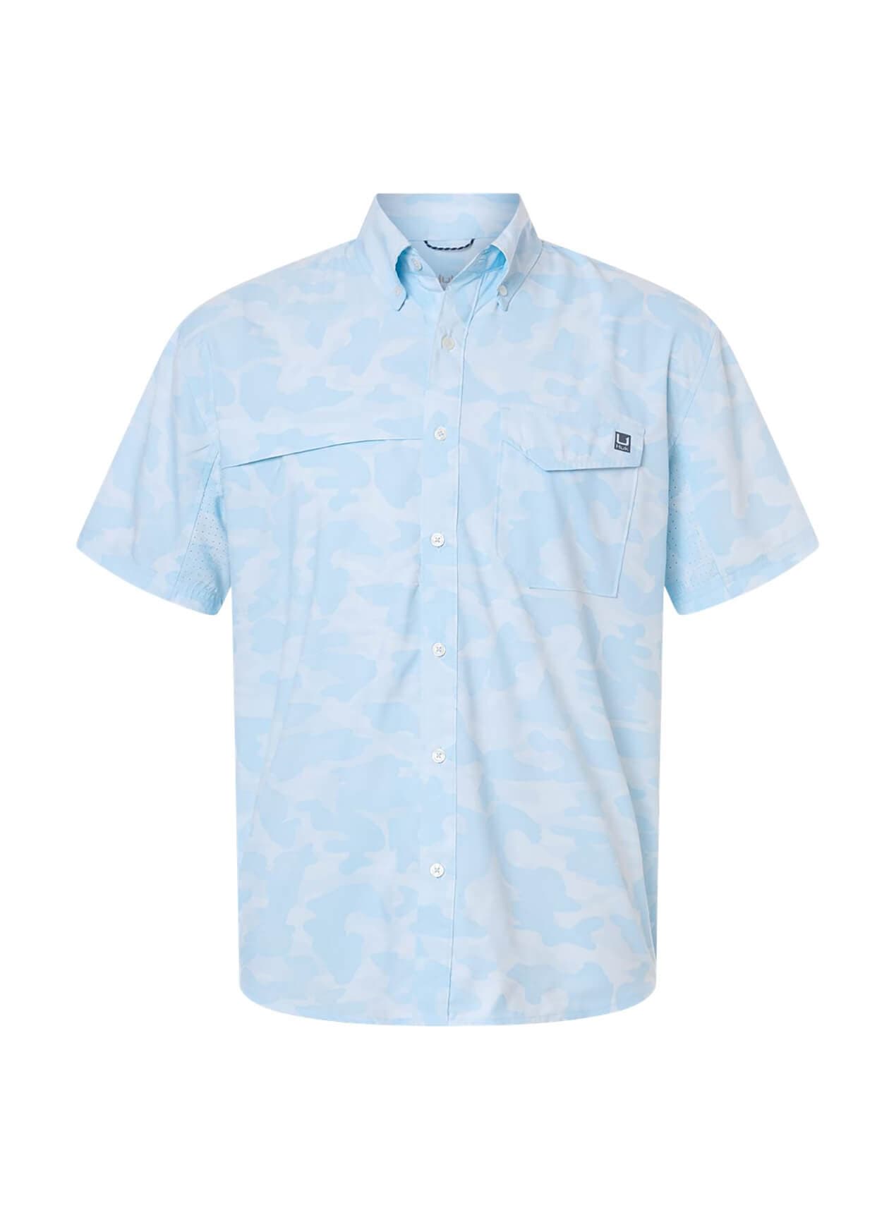HUK Men's Tidepoint Printed Short Sleeve Shirt - Cyan LG