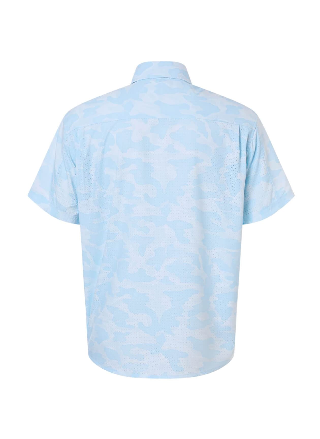 HUK Men's Tidepoint Printed Short Sleeve Shirt - Cyan LG