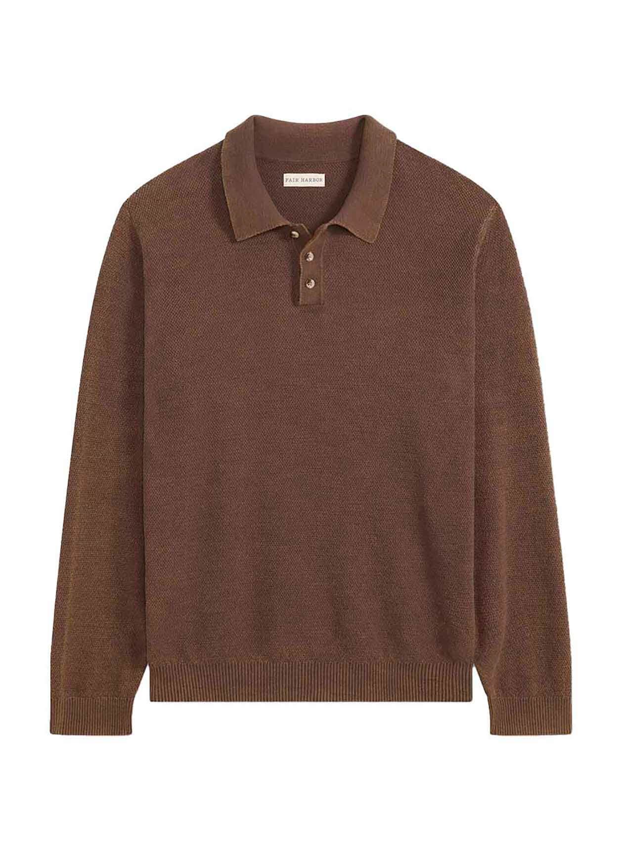 Fair Harbor Men's Mariner Long Sleeve Polo - Espresso (215) LG