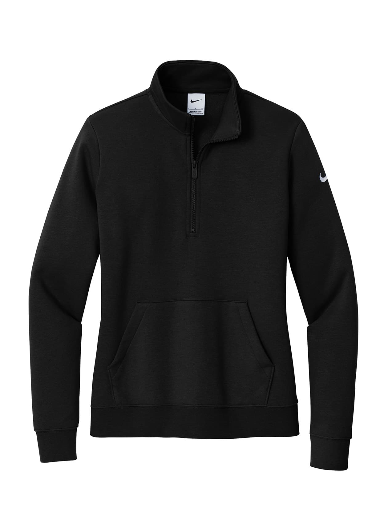 Nike Women's Club Fleece Sleeve Swoosh 1/2-Zip - Black LG