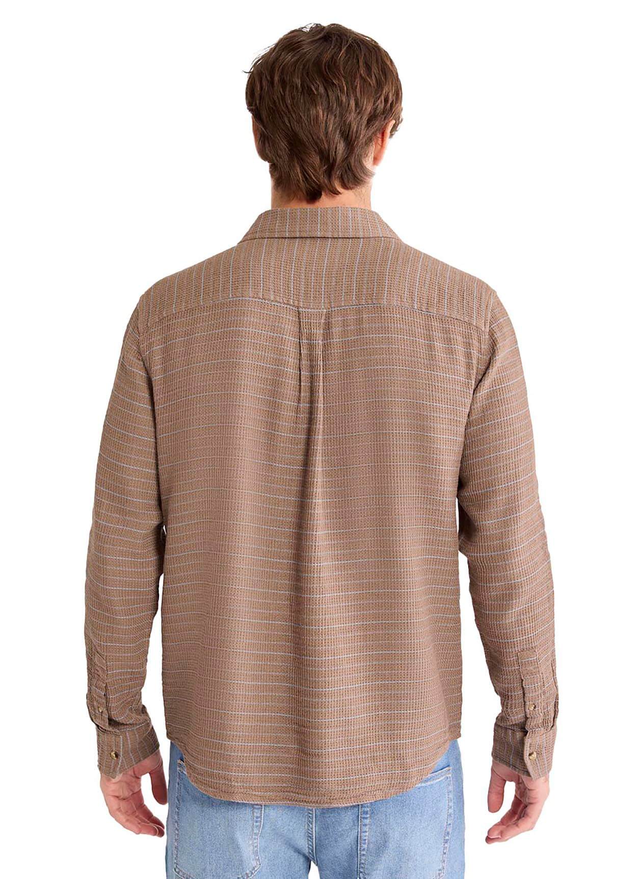 Fair Harbor Men's Oasis Long Sleeve Button Up - Sandbar Waffle Stripe LG