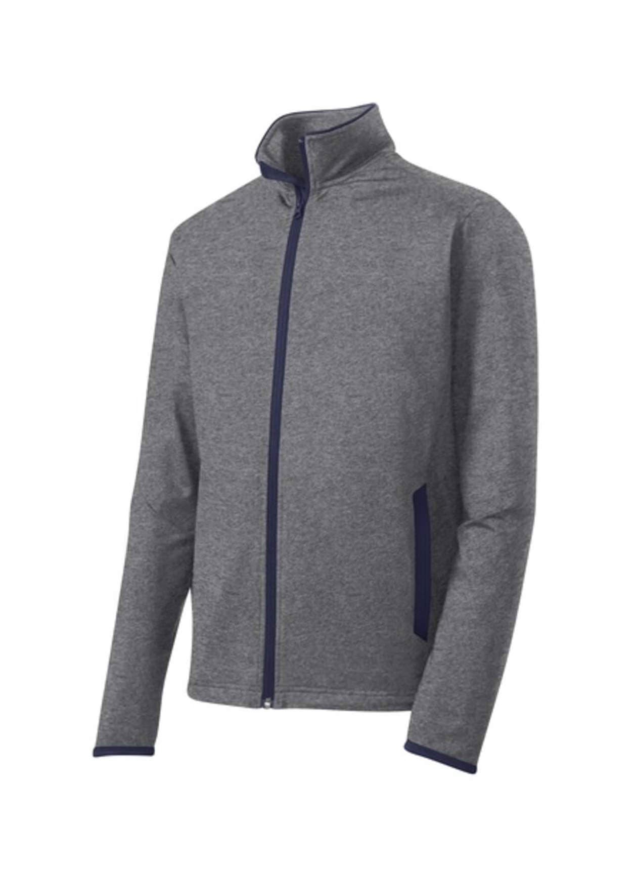 Sport-Tek Men's Sport-Wick Stretch Contrast Jacket - Charcoal Grey Heather / True Navy 3XL