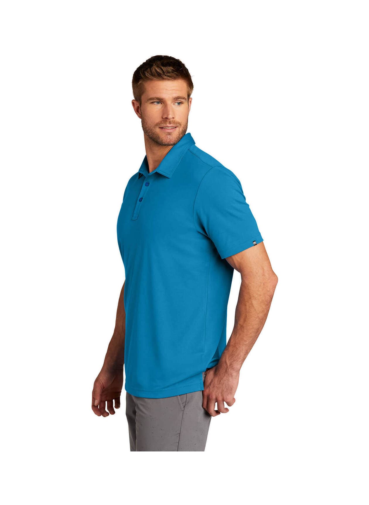 TravisMathew Men's Oceanside Solid Polo - Cyan 3XL